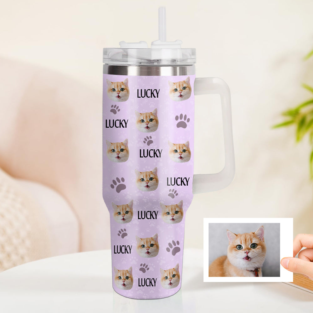 Weihnachtsgeschenk Personalisierter Katze Hund Foto Edelstahlbecher mit Name Individuelle Hund Katze Foto Tasse 1,2 L Becher