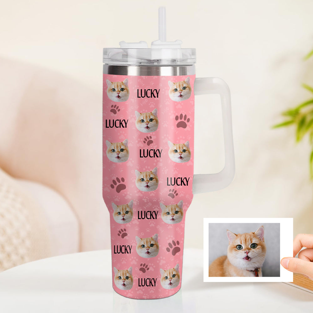 Weihnachtsgeschenk Personalisierter Katze Hund Foto Edelstahlbecher mit Name Individuelle Hund Katze Foto Tasse 1,2 L Becher