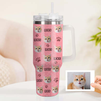 Weihnachtsgeschenk Personalisierter Katze Hund Foto Edelstahlbecher mit Name Individuelle Hund Katze Foto Tasse 1,2 L Becher