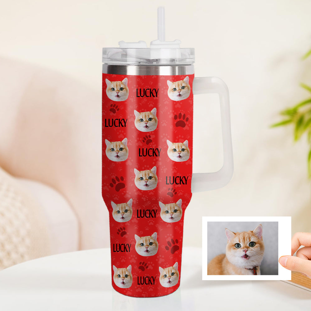 Weihnachtsgeschenk Personalisierter Katze Hund Foto Edelstahlbecher mit Name Individuelle Hund Katze Foto Tasse 1,2 L Becher