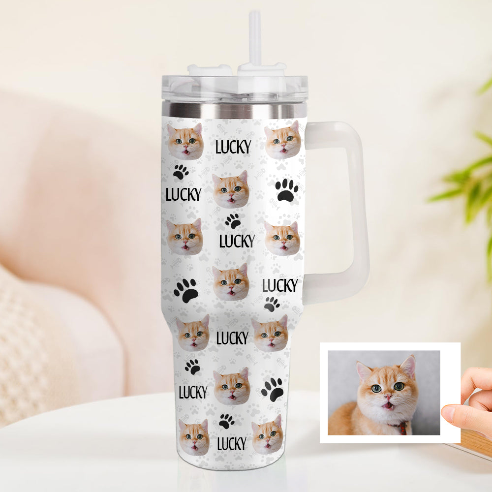 Weihnachtsgeschenk Personalisierter Katze Hund Foto Edelstahlbecher mit Name Individuelle Hund Katze Foto Tasse 1,2 L Becher