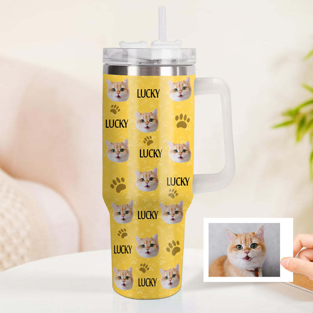 Weihnachtsgeschenk Personalisierter Katze Hund Foto Edelstahlbecher mit Name Individuelle Hund Katze Foto Tasse 1,2 L Becher