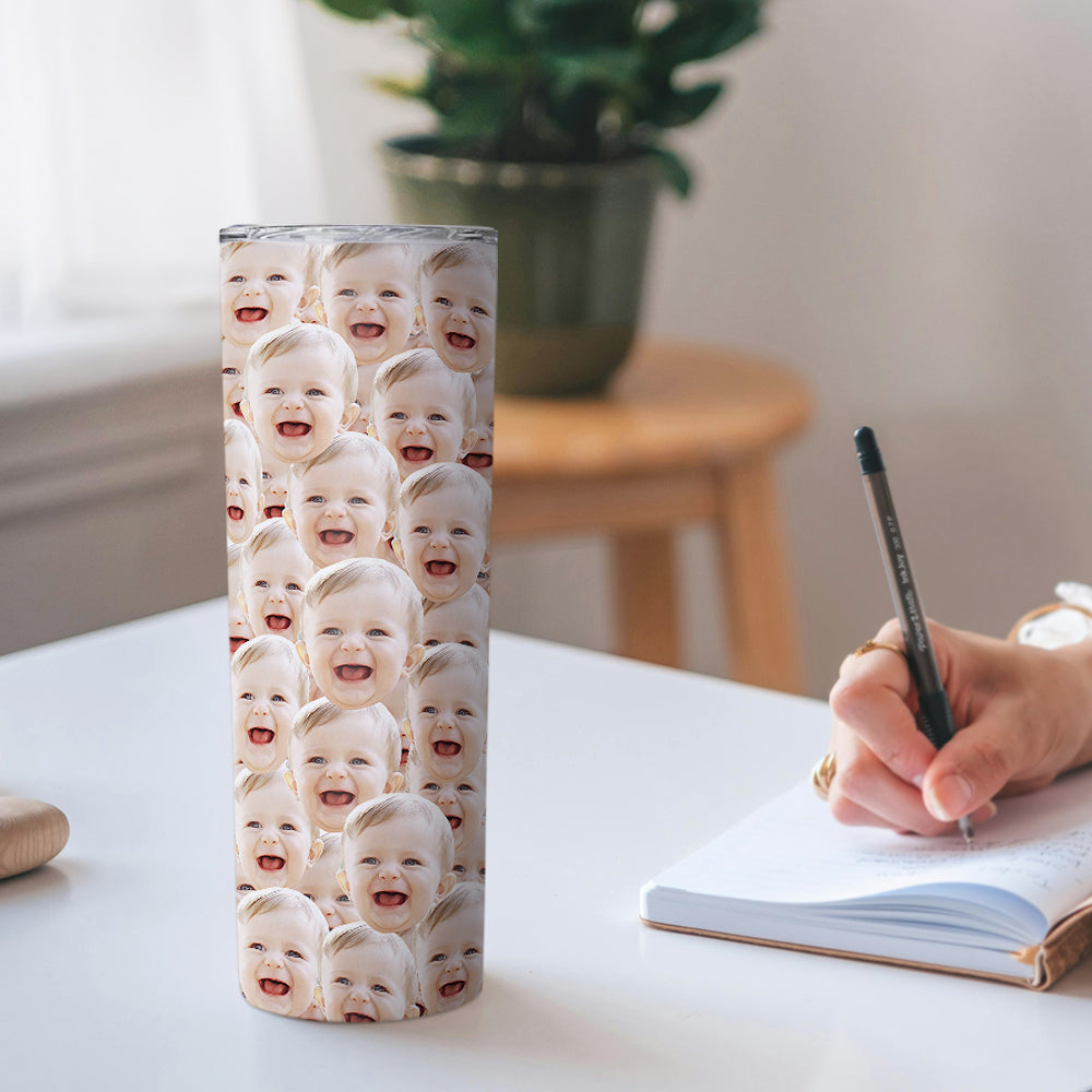 Personalisierter Tumbler Kaffeebecher mit Gesicht Individueller 0,6L Schlanker Edelstahlbecher mit Bild Weihnachtsgeschenk