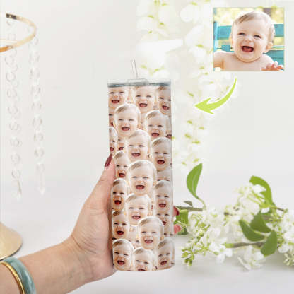 Personalisierter Tumbler Kaffeebecher mit Gesicht Individueller 0,6L Schlanker Edelstahlbecher mit Bild Weihnachtsgeschenk