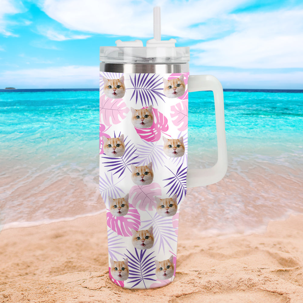 Personalisierter Hund Katze Gesicht Edelstahlbecher mit Griff 1,2 L Individuelle Foto Tasse Weihnachtsgeschenk