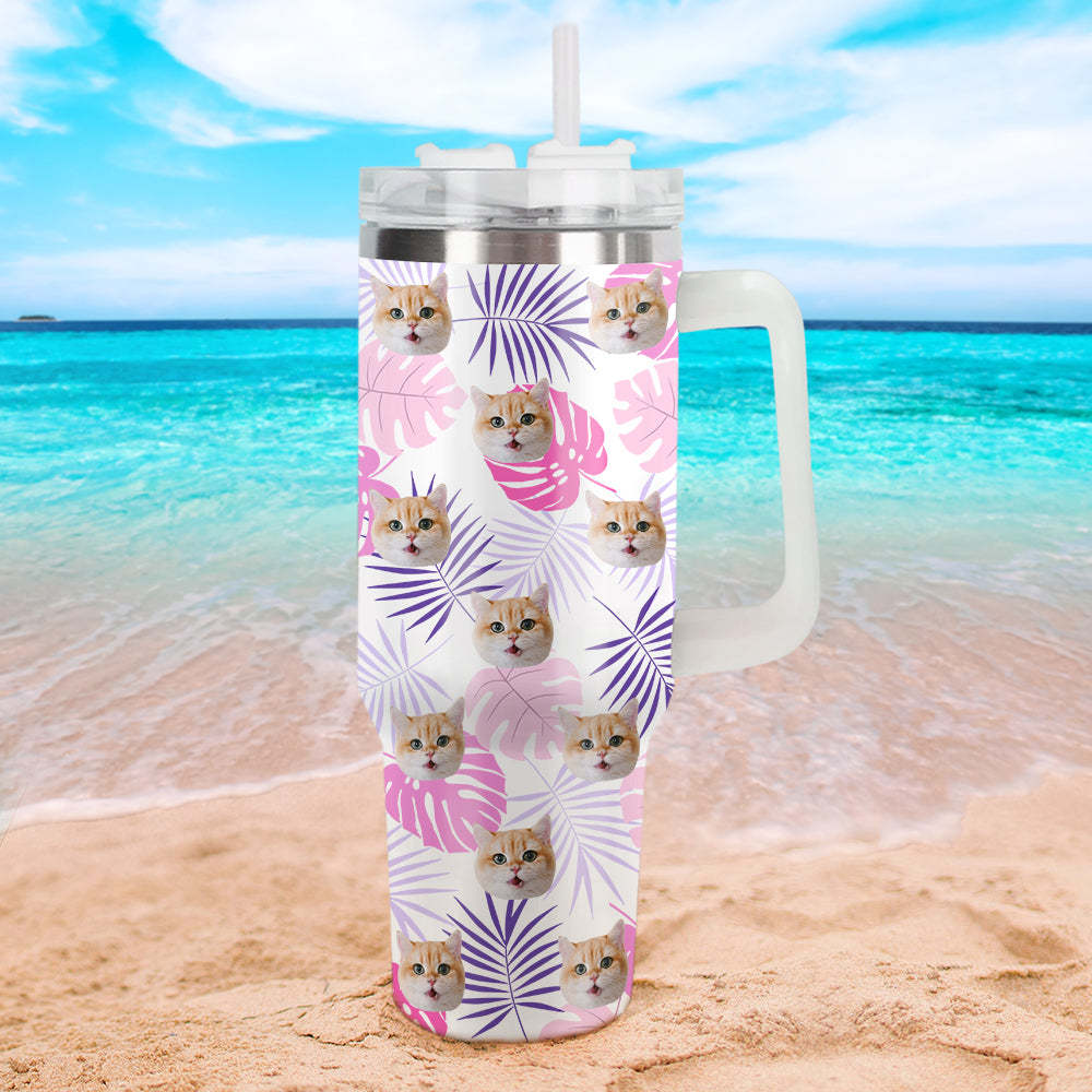 Personalisierter Hund Katze Gesicht Edelstahlbecher mit Griff 1,2 L Individuelle Foto Tasse Weihnachtsgeschenk