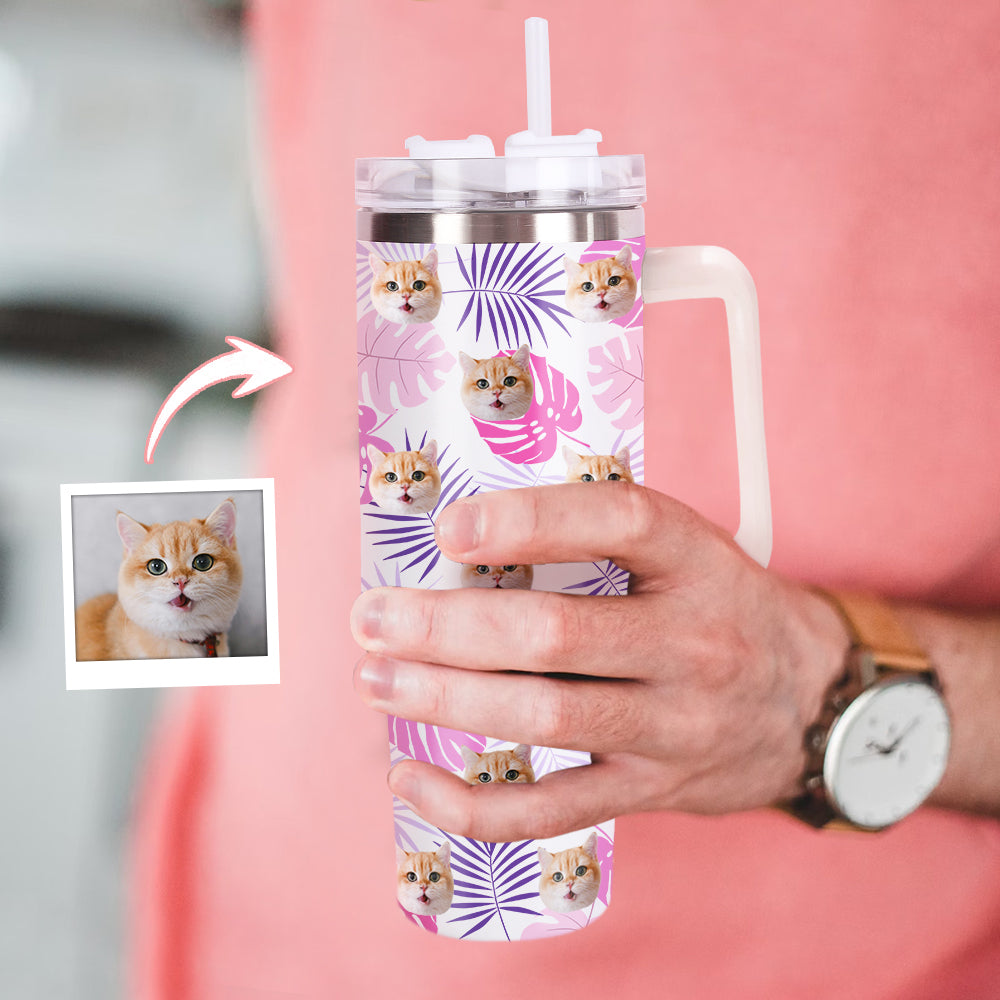 Personalisierter Hund Katze Gesicht Edelstahlbecher mit Griff 1,2 L Individuelle Foto Tasse Weihnachtsgeschenk