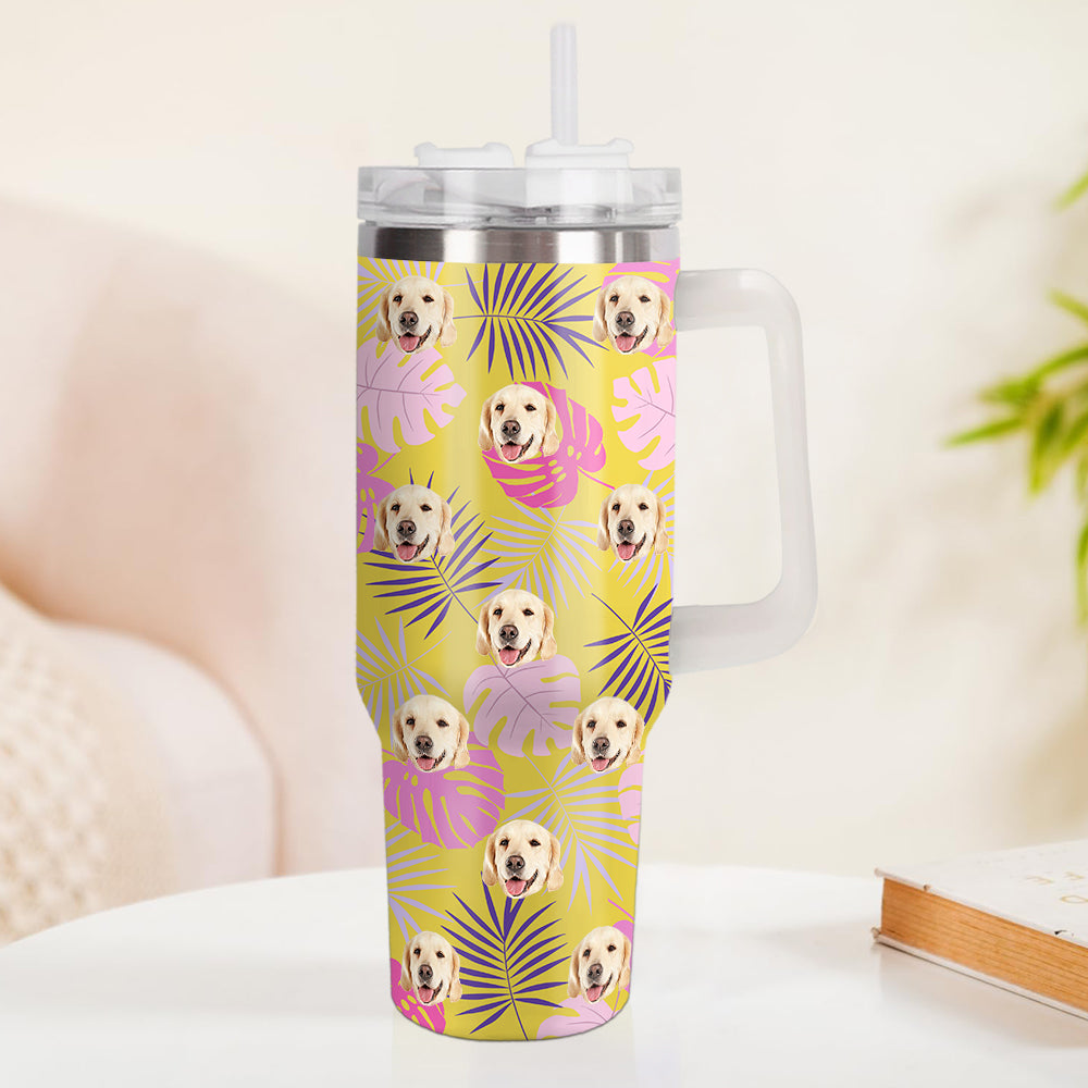Personalisierter Hund Katze Gesicht Edelstahlbecher mit Griff 1,2 L Individuelle Foto Tasse Weihnachtsgeschenk