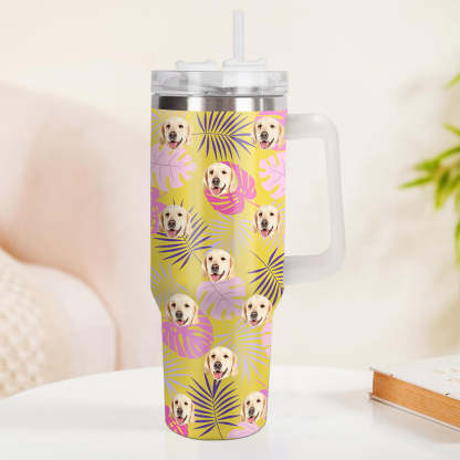 Personalisierter Hund Katze Gesicht Edelstahlbecher mit Griff 1,2 L Individuelle Foto Tasse Weihnachtsgeschenk