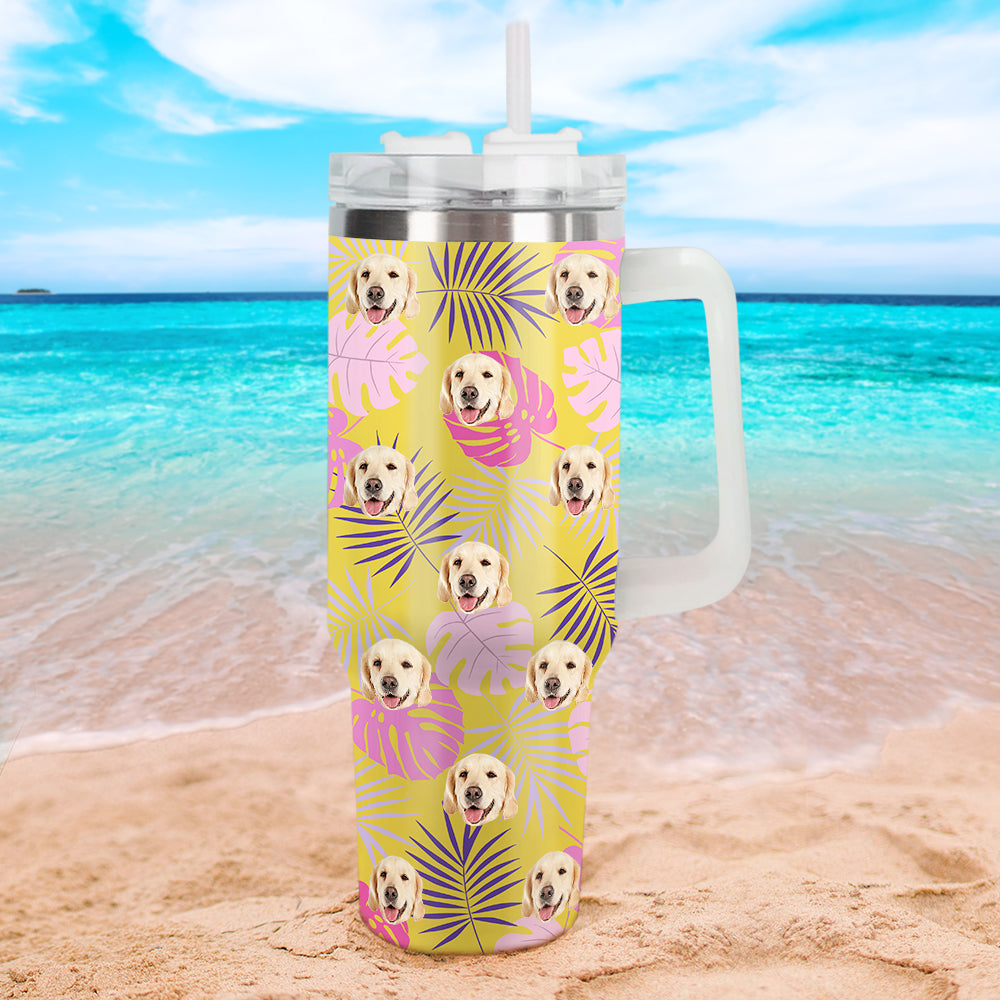 Personalisierter Hund Katze Gesicht Edelstahlbecher mit Griff 1,2 L Individuelle Foto Tasse Weihnachtsgeschenk