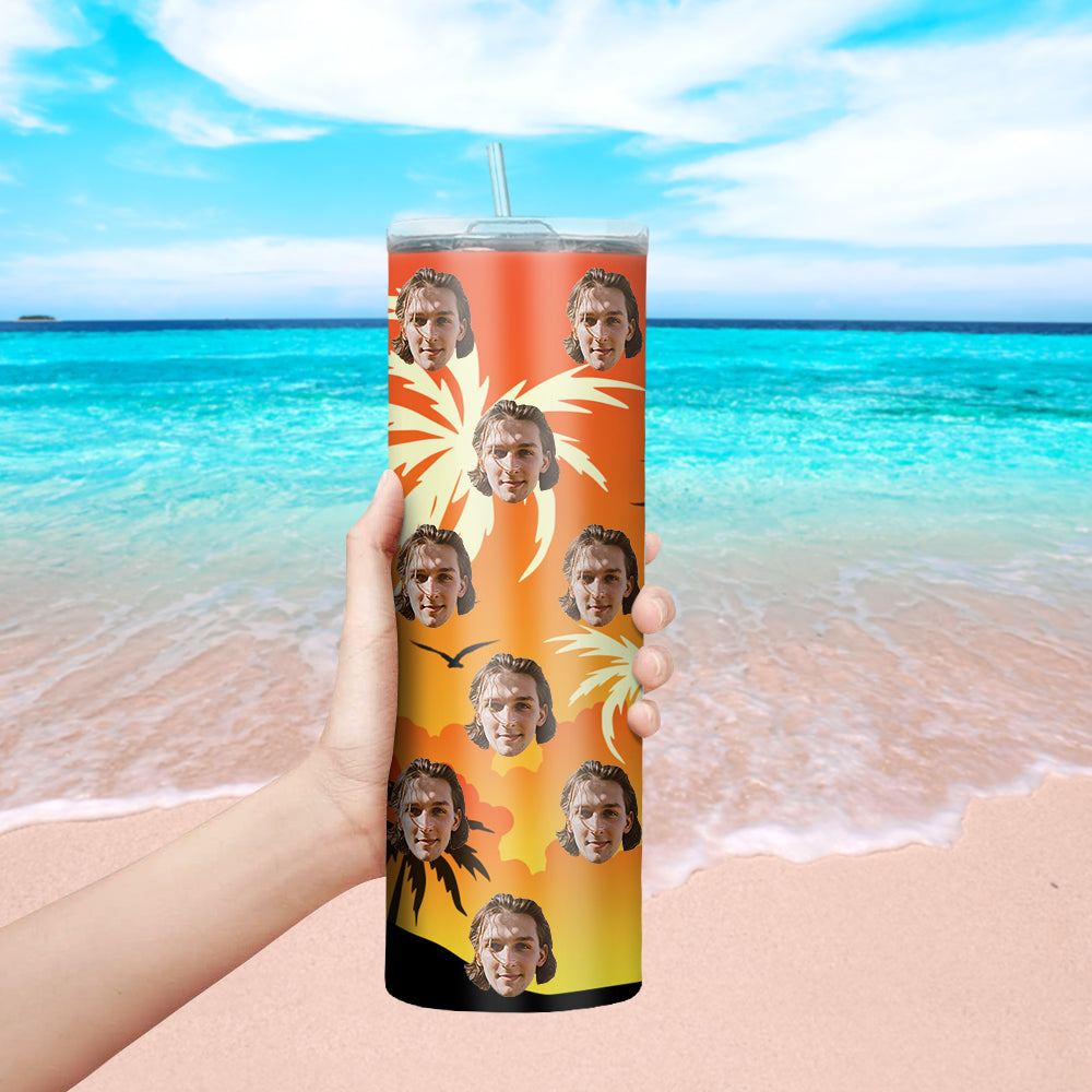 Personalisierter Gesicht Tumbler Becher Individueller Foto Kaffeebecher Personalisierter 0,6L Schlanker Edelstahlbecher Weihnachtsgeschenk