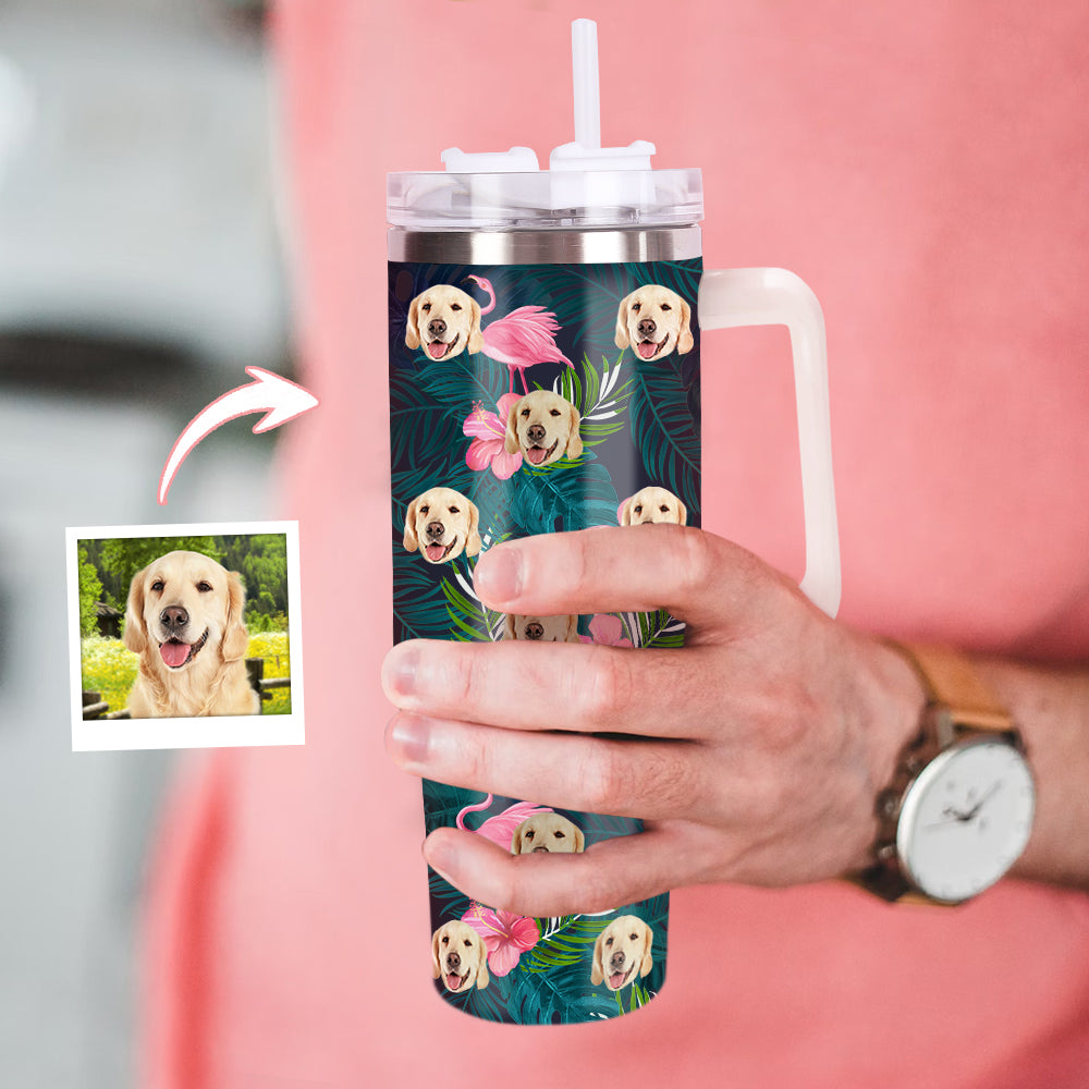 Personalisierter Hund Katze Gesicht Edelstahlbecher mit Griff 1,2 L Individuelle Foto Tasse Weihnachtsgeschenk