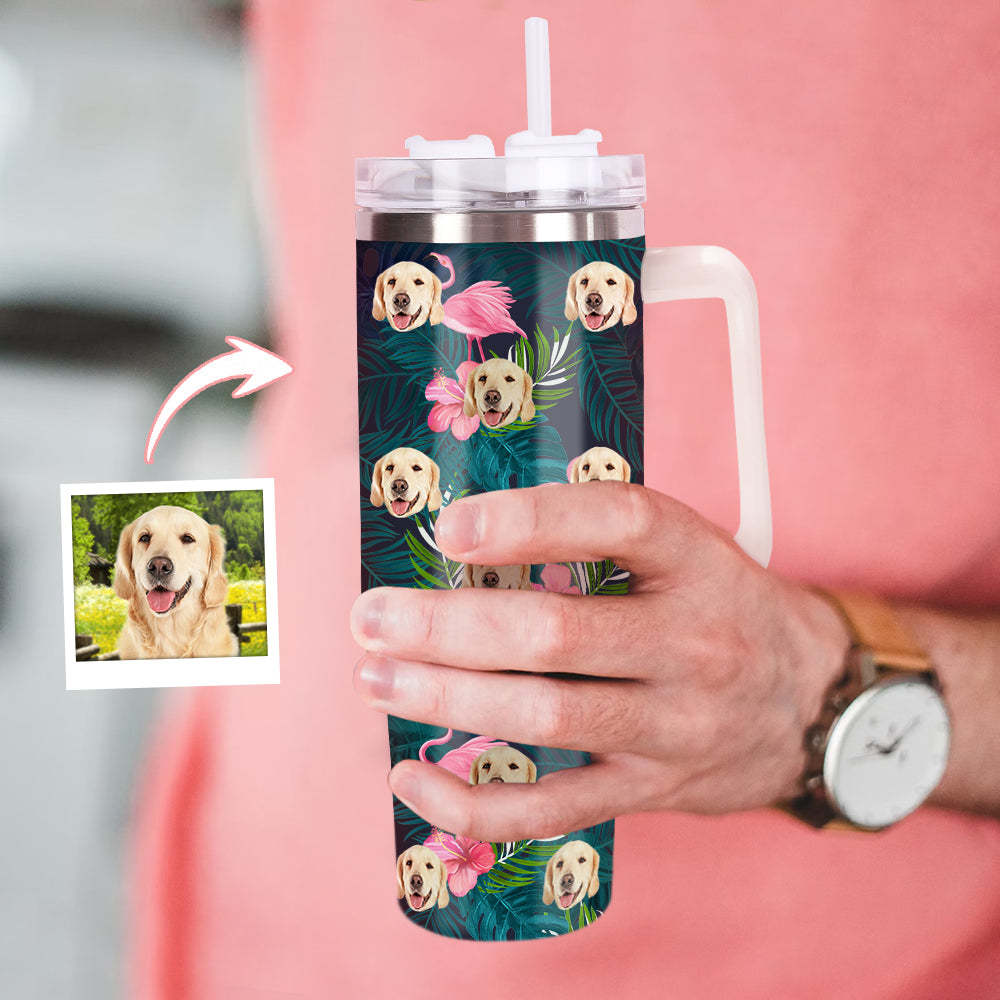 Personalisierter Hund Katze Gesicht Edelstahlbecher mit Griff 1,2 L Individuelle Foto Tasse Weihnachtsgeschenk