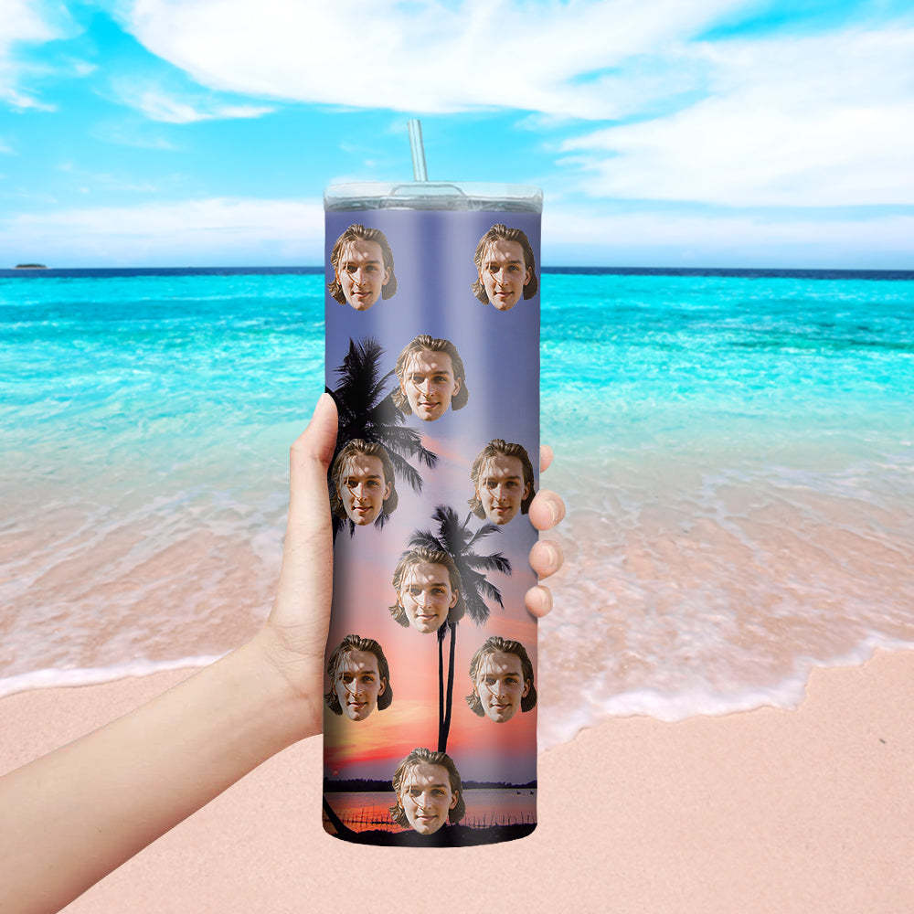 Personalisierter Gesicht Tumbler Becher Individueller Foto Kaffeebecher Personalisierter 0,6L Schlanker Edelstahlbecher Weihnachtsgeschenk