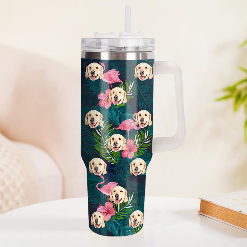 Personalisierter Hund Katze Gesicht Edelstahlbecher mit Griff 1,2 L Individuelle Foto Tasse Weihnachtsgeschenk