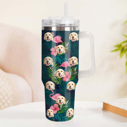 Personalisierter Hund Katze Gesicht Edelstahlbecher mit Griff 1,2 L Individuelle Foto Tasse Weihnachtsgeschenk