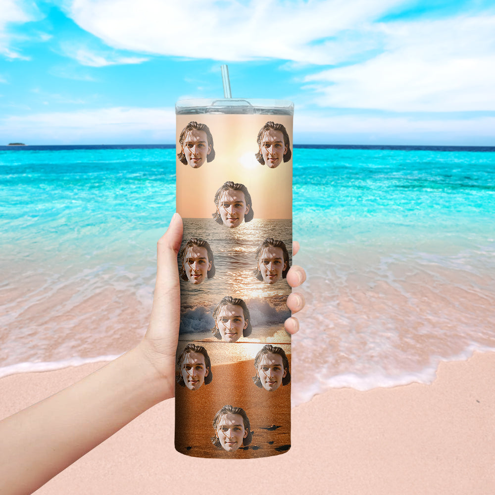 Personalisierter Gesicht Tumbler Becher Individueller Foto Kaffeebecher Personalisierter 0,6L Schlanker Edelstahlbecher Weihnachtsgeschenk