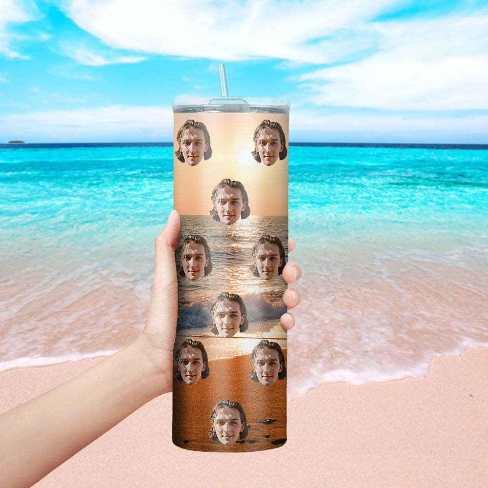 Personalisierter Gesicht Tumbler Becher Individueller Foto Kaffeebecher Personalisierter 0,6L Schlanker Edelstahlbecher Weihnachtsgeschenk