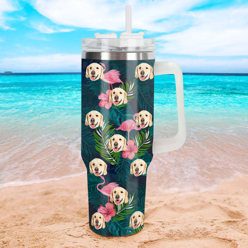 Personalisierter Hund Katze Gesicht Edelstahlbecher mit Griff 1,2 L Individuelle Foto Tasse Weihnachtsgeschenk