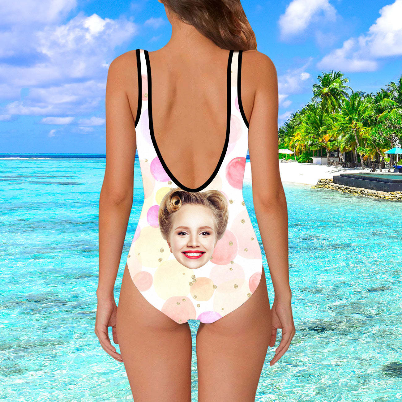 Damen Badebekleidung mit Gesicht Personalisierte Badebekleidung mit Foto