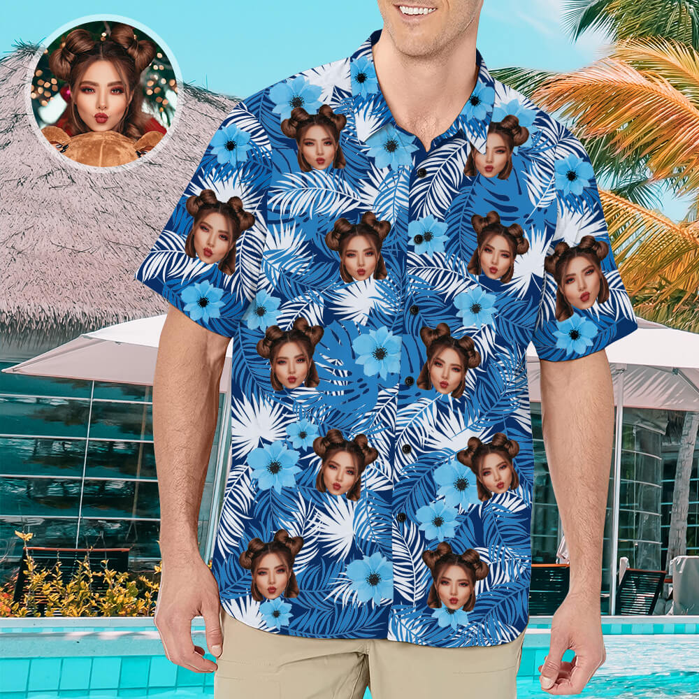 Personalisierte Tropische Blumen Hawaii-Hemd Mit Gesicht Für Herren Individuelles Foto Strand Blumen Hemd Für Ehemann