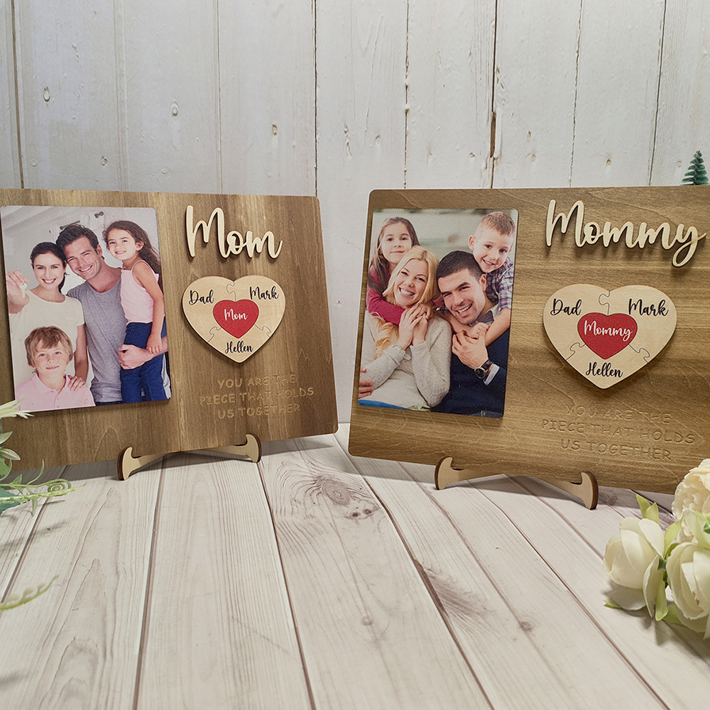 Personalisierte Herz Foto und Namens Holzpuzzle Custom Sign Muttertagsgeschenke