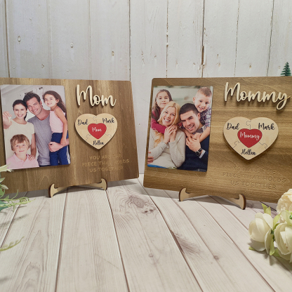 Personalisierte Herz Foto und Namens Holzpuzzle Custom Sign Muttertagsgeschenke