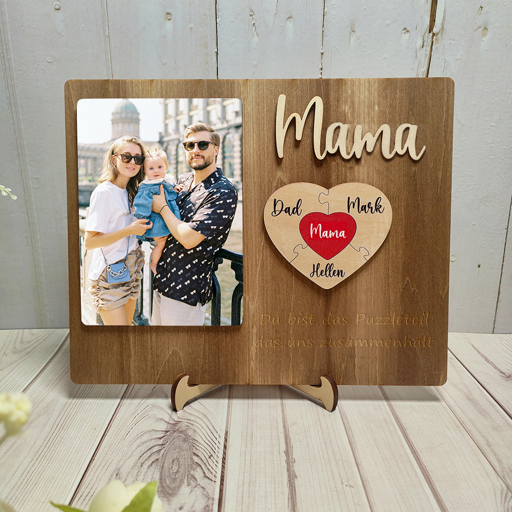 Personalisierte Herz Foto und Namens Holzpuzzle Custom Sign Muttertagsgeschenke