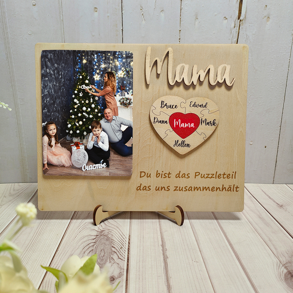 Personalisierte Herz Foto und Namens Holzpuzzle Custom Sign Muttertagsgeschenke