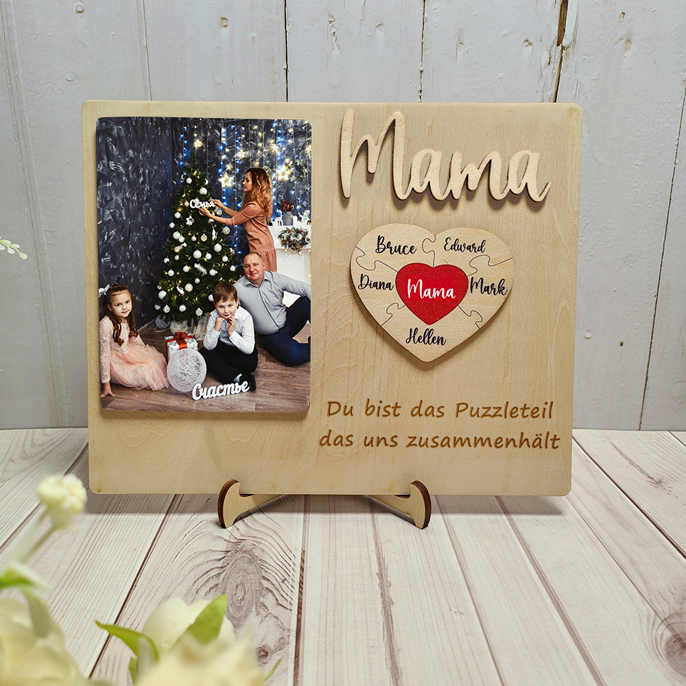 Personalisierte Herz Foto und Namens Holzpuzzle Custom Sign Muttertagsgeschenke