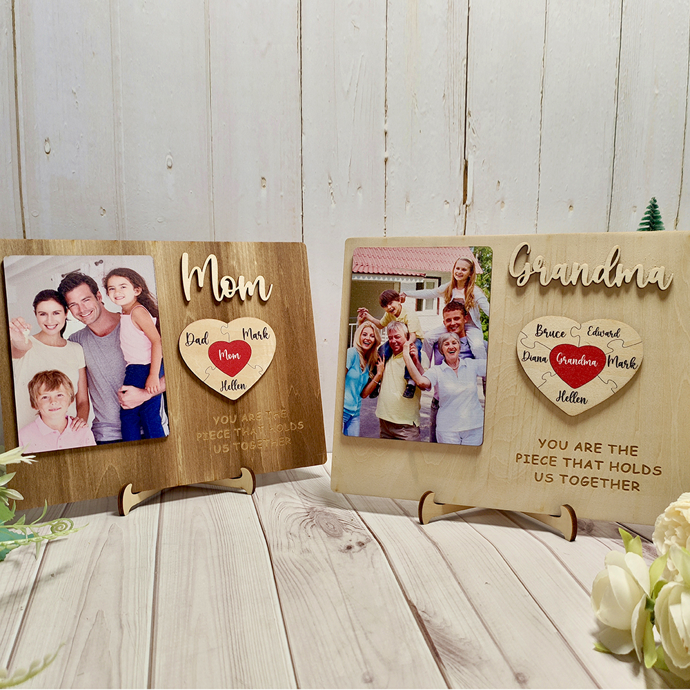 Personalisierte Herz Foto und Namens Holzpuzzle Custom Sign Muttertagsgeschenke