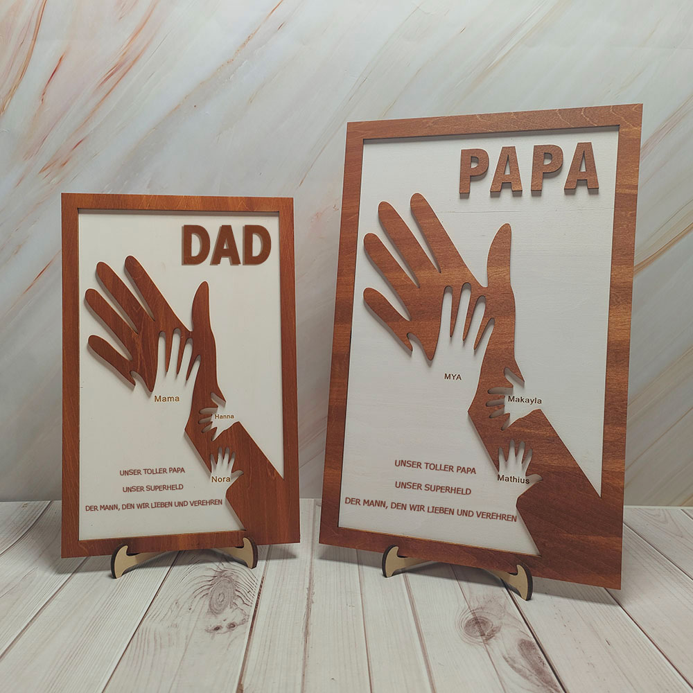 Individuelles Holzschild Mit Papa Und Kinderhänden Personalisierter Namensrahmen Vatertagsgeschenk Von Tochter Oder Sohn