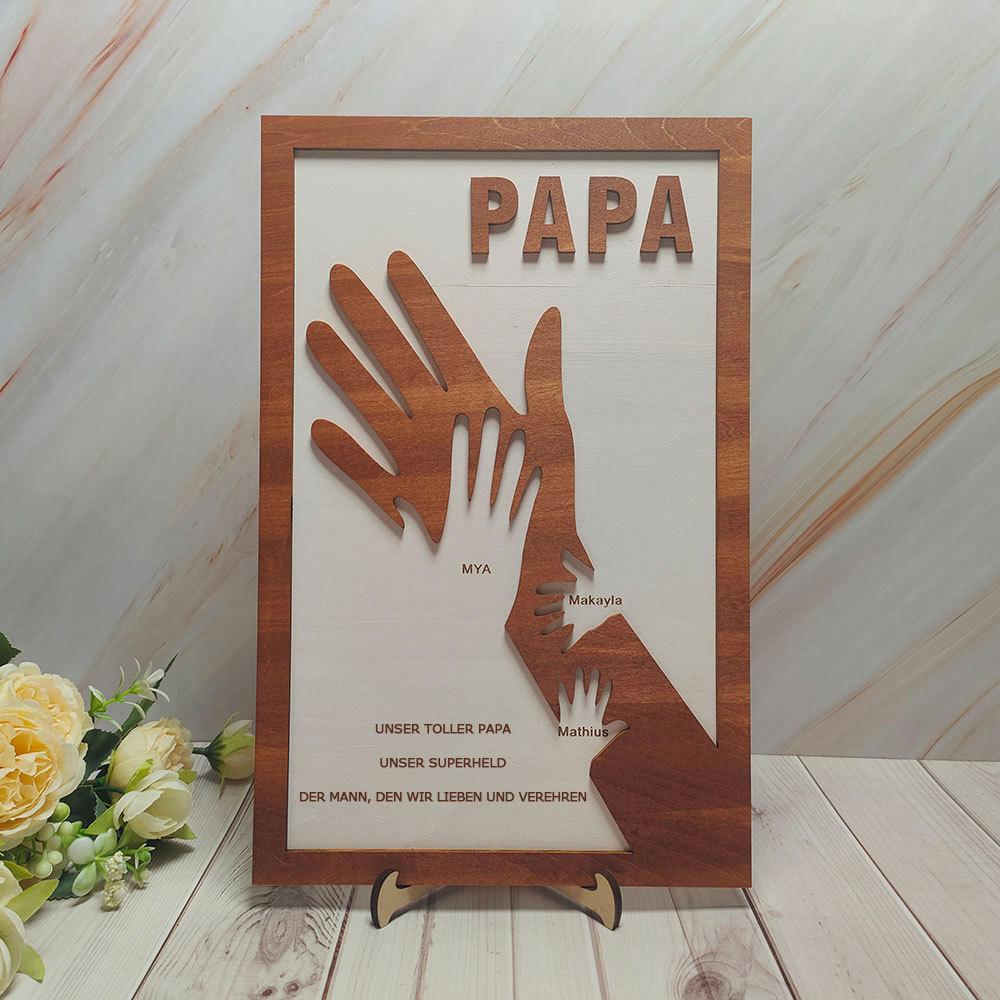 Individuelles Holzschild Mit Papa Und Kinderhänden Personalisierter Namensrahmen Vatertagsgeschenk Von Tochter Oder Sohn