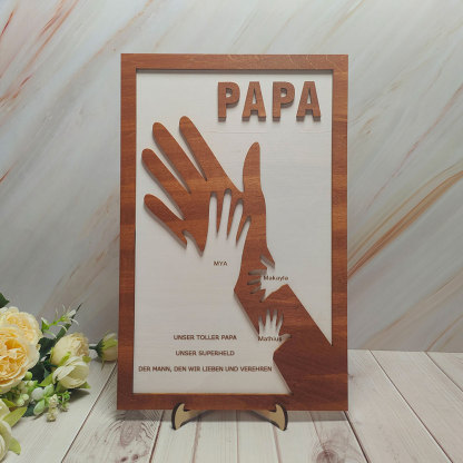 Individuelles Holzschild Mit Papa Und Kinderhänden Personalisierter Namensrahmen Vatertagsgeschenk Von Tochter Oder Sohn