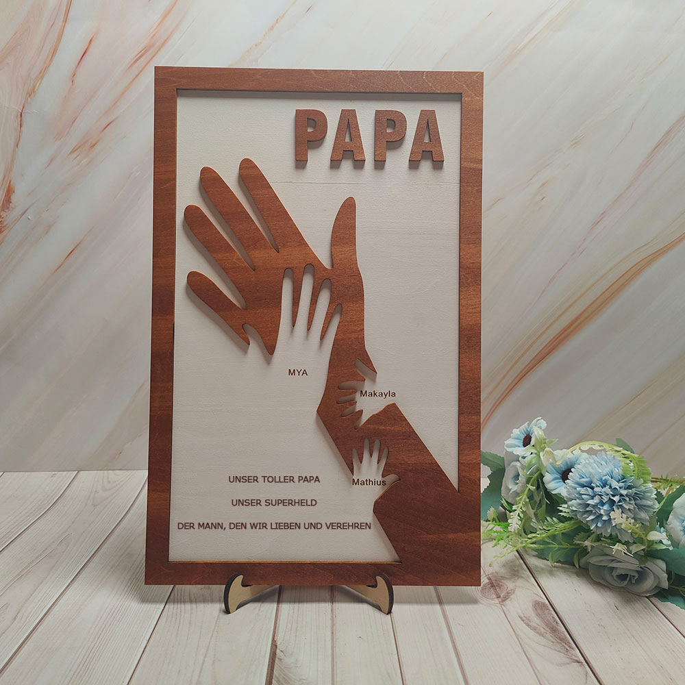 Individuelles Holzschild Mit Papa Und Kinderhänden Personalisierter Namensrahmen Vatertagsgeschenk Von Tochter Oder Sohn
