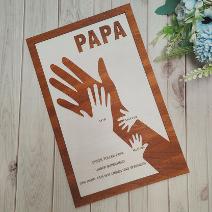 Individuelles Holzschild Mit Papa Und Kinderhänden Personalisierter Namensrahmen Vatertagsgeschenk Von Tochter Oder Sohn