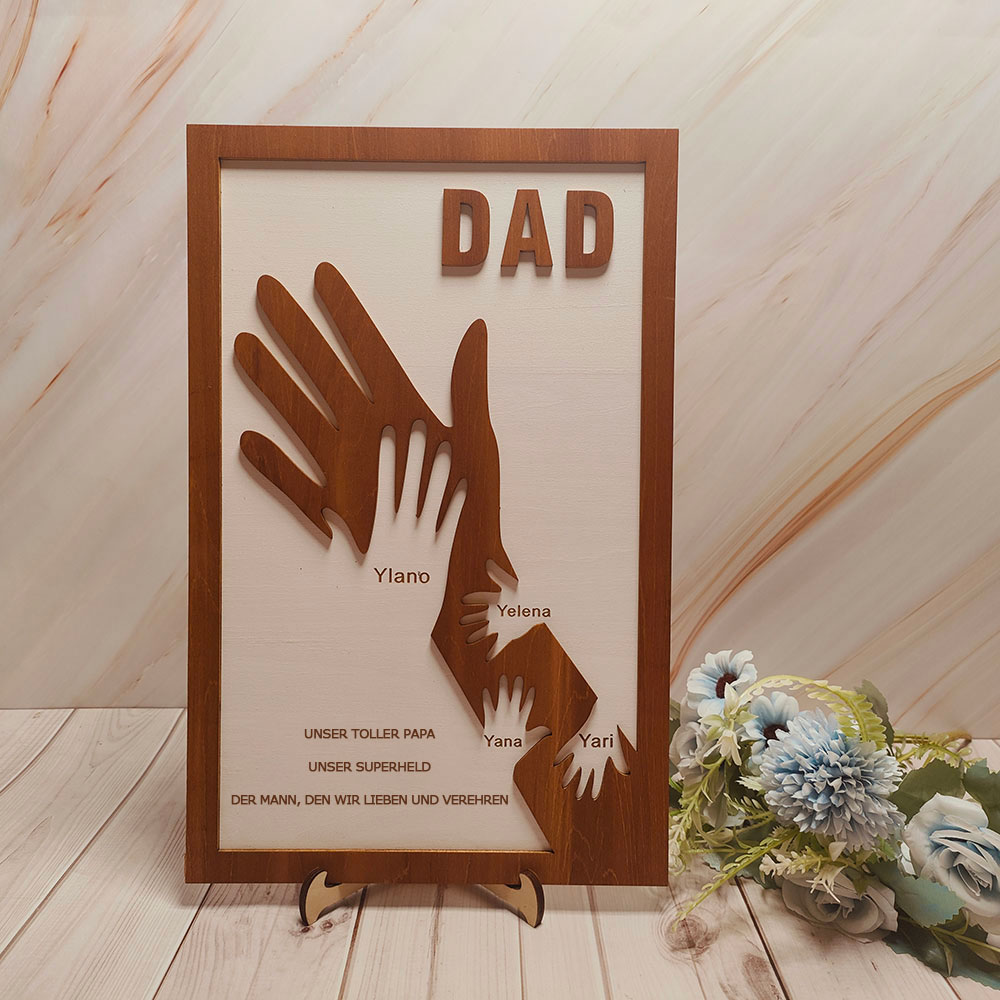 Individuelles Holzschild Mit Papa Und Kinderhänden Personalisierter Namensrahmen Vatertagsgeschenk Von Tochter Oder Sohn