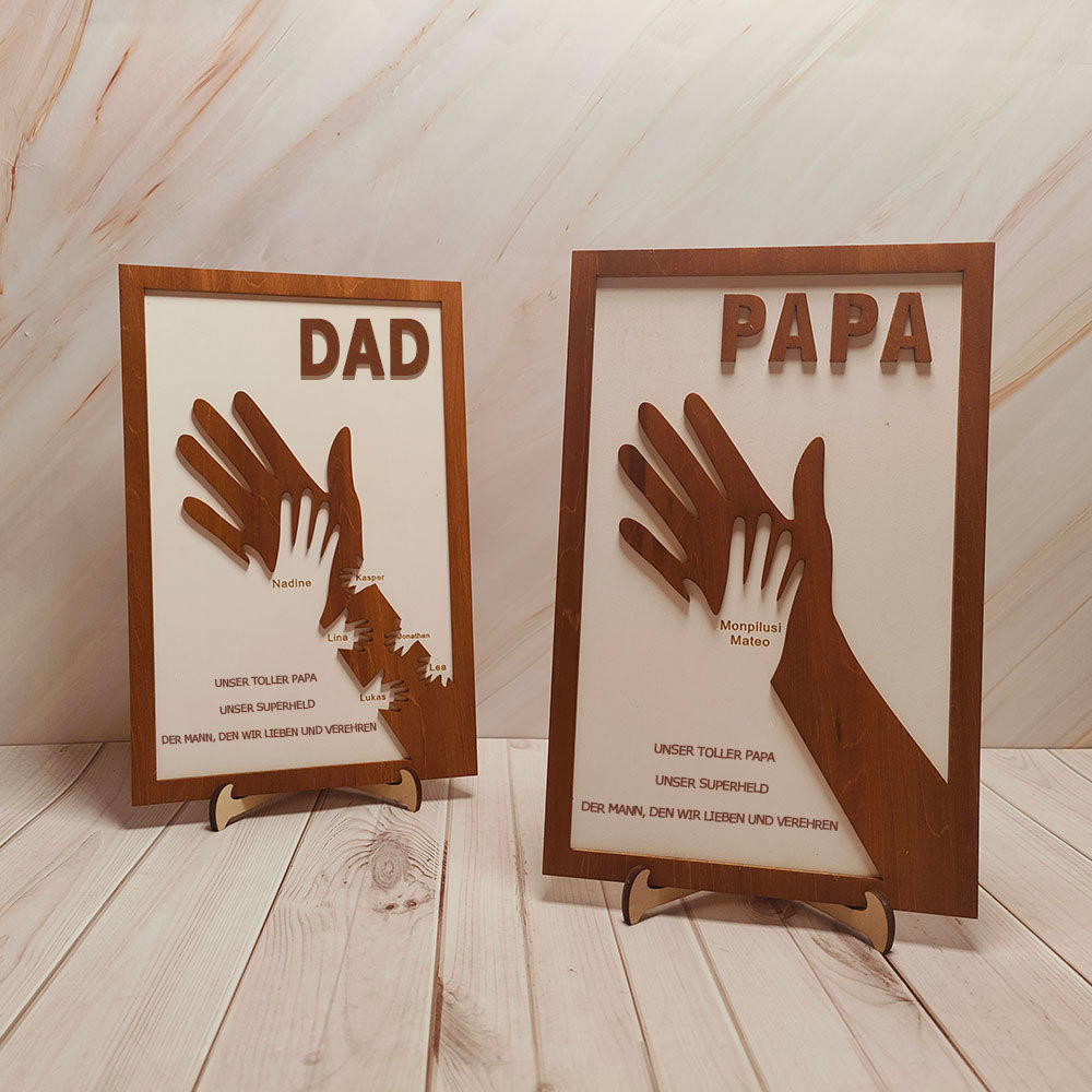 Individuelles Holzschild Mit Papa Und Kinderhänden Personalisierter Namensrahmen Vatertagsgeschenk Von Tochter Oder Sohn