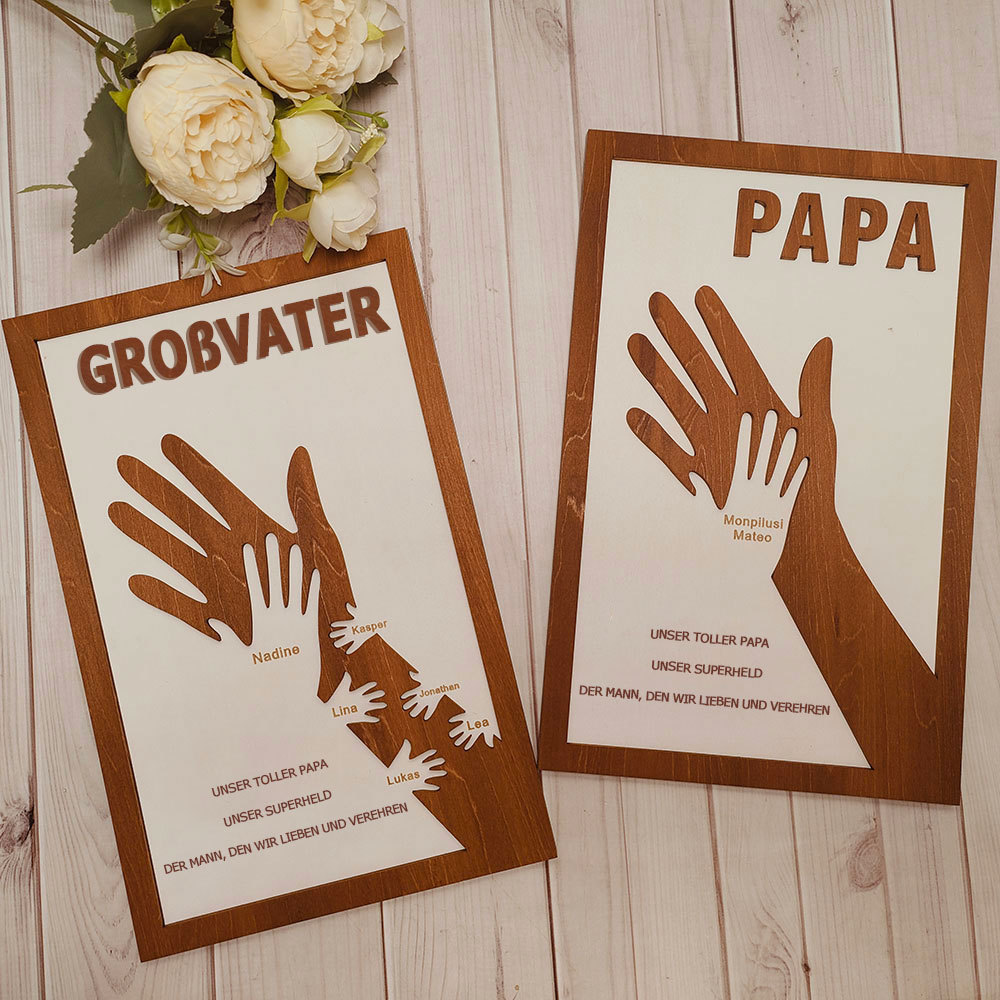Individuelles Holzschild Mit Papa Und Kinderhänden Personalisierter Namensrahmen Vatertagsgeschenk Von Tochter Oder Sohn