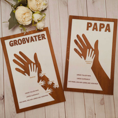 Individuelles Holzschild Mit Papa Und Kinderhänden Personalisierter Namensrahmen Vatertagsgeschenk Von Tochter Oder Sohn