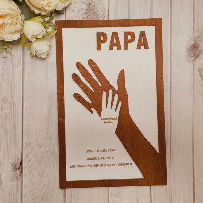 Individuelles Holzschild Mit Papa Und Kinderhänden Personalisierter Namensrahmen Vatertagsgeschenk Von Tochter Oder Sohn