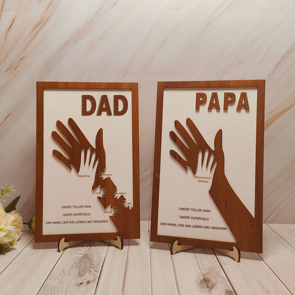 Individuelles Holzschild Mit Papa Und Kinderhänden Personalisierter Namensrahmen Vatertagsgeschenk Von Tochter Oder Sohn