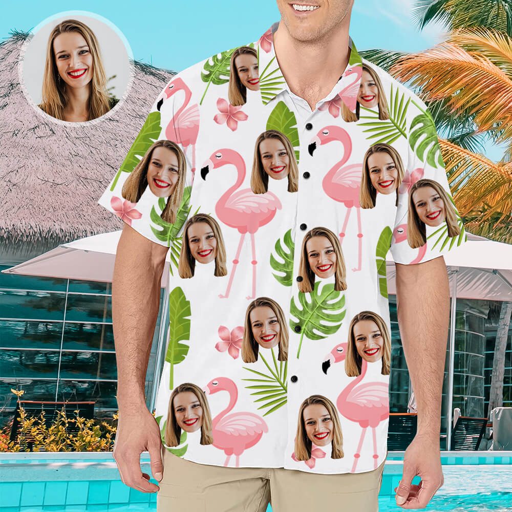 Personalisierte Herren Hawaii-Hemd Mit Gesicht Aloha Strand Frucht Blumen Kurzarm Geschenk Für Freund Ehemann