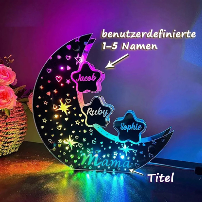 Personalisierte Acryl Mondschild Lampe für Mama Individuelles Mond Spiegellicht Sterne mit Familiennamen Muttertagsgeschenk