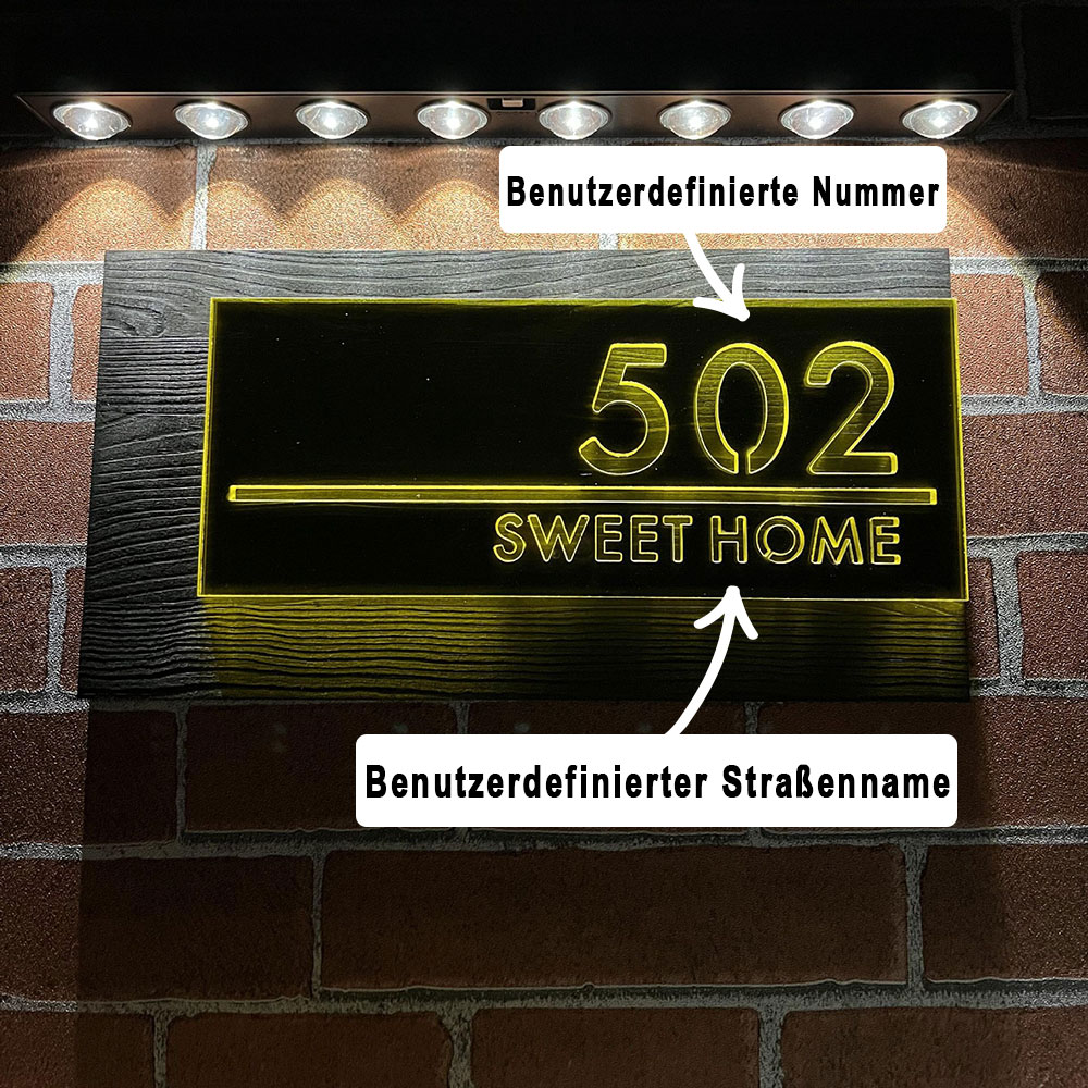 Solarbetriebenes Personalisierte Haus Adressschild Wasserdicht LED Beleuchtung Nummerntafel Einweihungsgeschenk