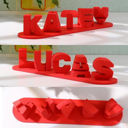 Maßgefertigte Doppelnamen-Illusions-Love 3D Gedruckte Personalisierte Wendeschrift Namensschild Beidseitig Anpassbare Wörterplatte