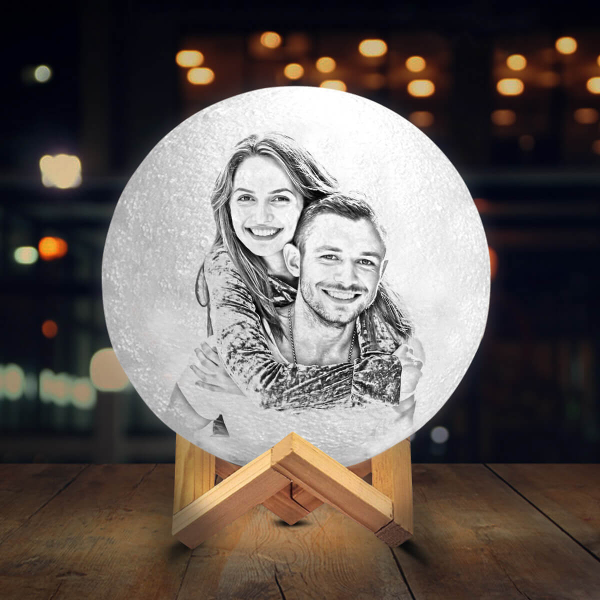 Personalisierte Foto Mondlampe 3D Gravierte Mondlicht mit Foto Zwei Farben Geschenk für Paare