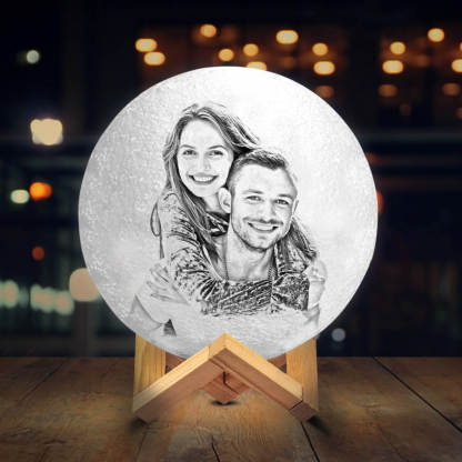 Personalisierte Foto Mondlampe 3D Gravierte Mondlicht mit Foto Zwei Farben Geschenk für Paare