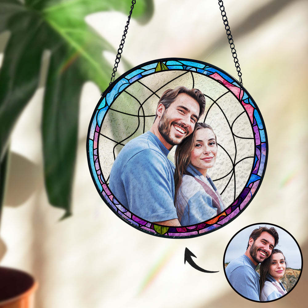 Personalisierter Paarporträt Sonnenfänger Individuelles Buntglas Fenster Jubiläumsgeschenk