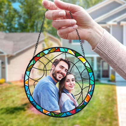 Personalisierter Paarporträt Sonnenfänger Individuelles Buntglas Fenster Jubiläumsgeschenk